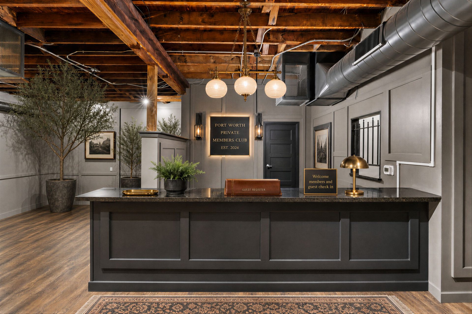 Check-in desk at 3 Point private members club, Fort Worth